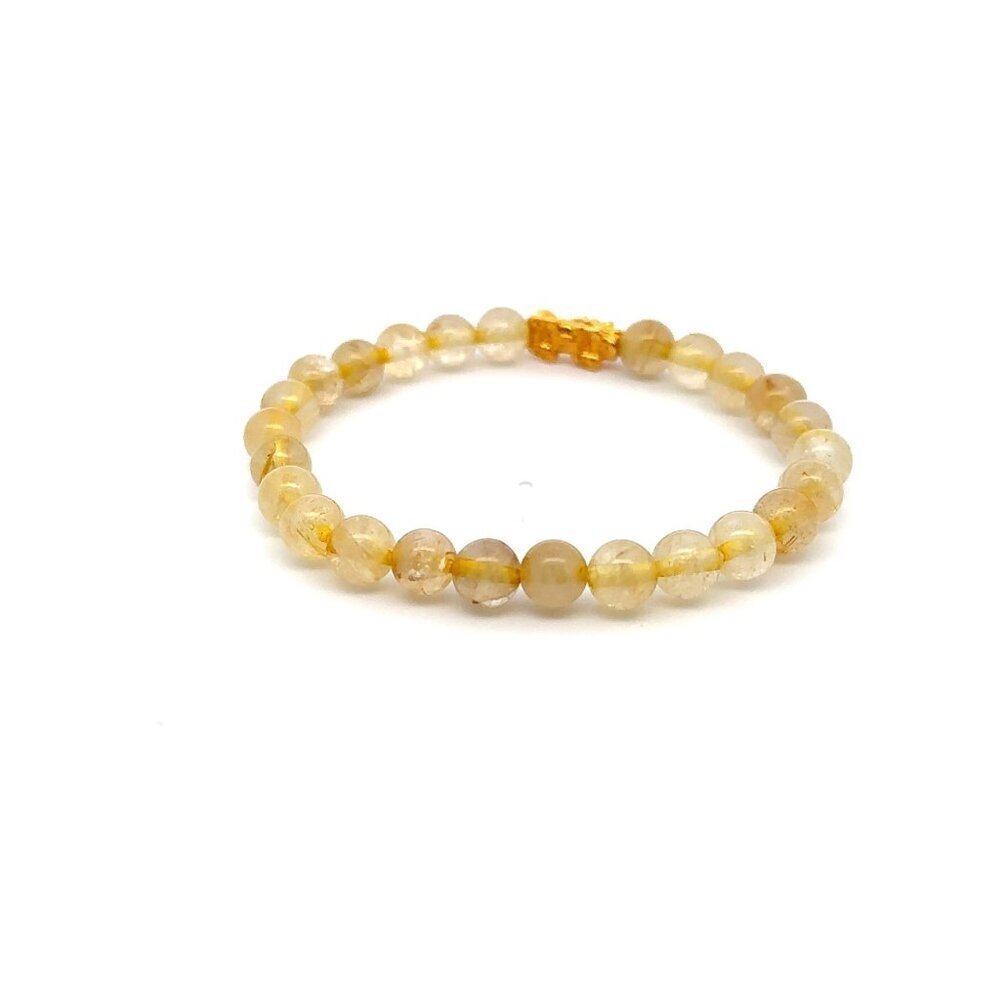 18K Gold Dragon Pixiu Piyao Lucky Charm Bracelet Gemstones Rutilated Quartz 6mm - Picture 4 of 5